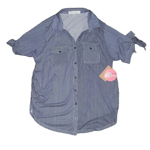 NWT EDEN & OLIVIA MATERNITY Blue & White Striped Blouse Size 2X - Picture 1 of 8